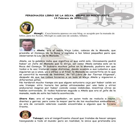 Personajes libro de la selva y grupo xv