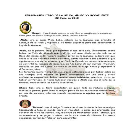 Personajes libro de la selva y del grupo XV