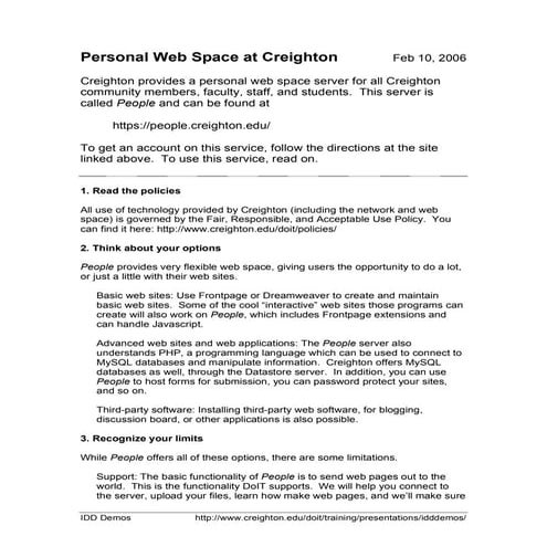 Personal Web Space at Creighton