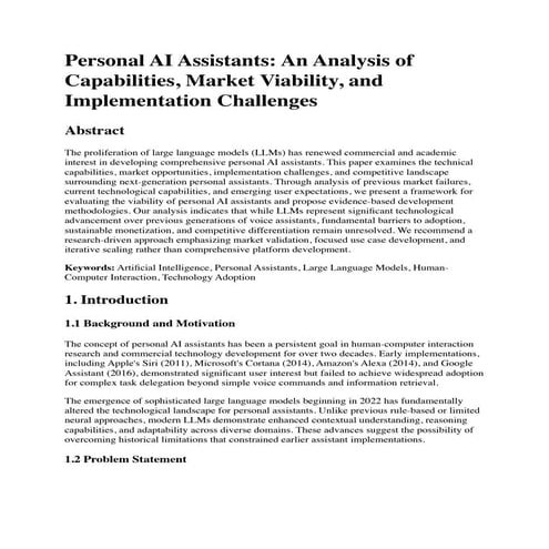 Personal AI Assistants: Capabilities, Market Viability, and Implementation Challenges