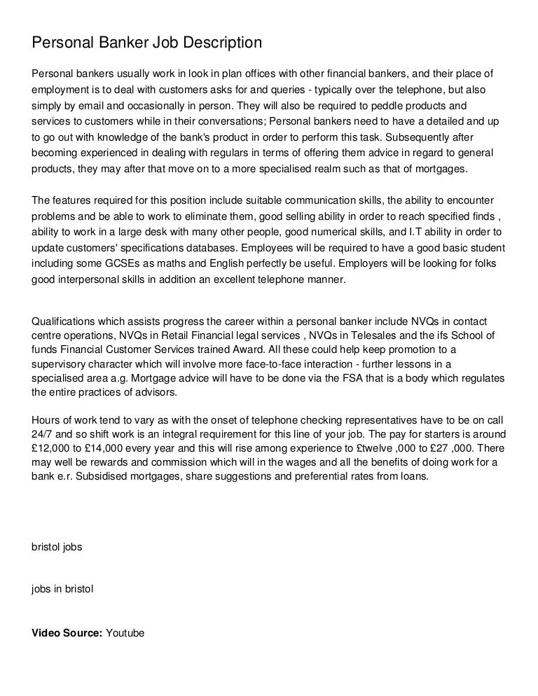 job description for personal banker