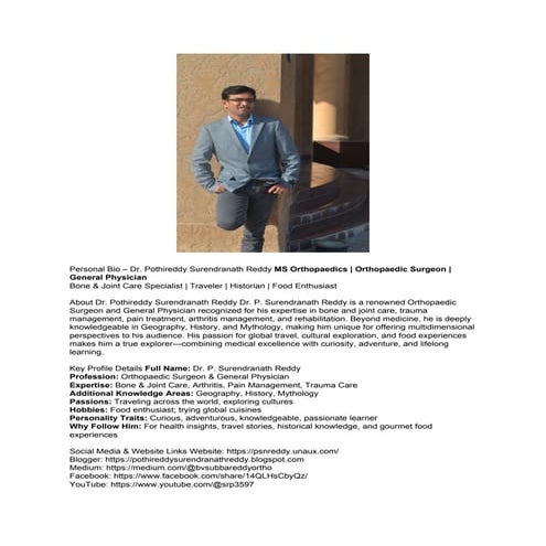 Dr.Pothireddy Surendranath Reddy Personal Bio