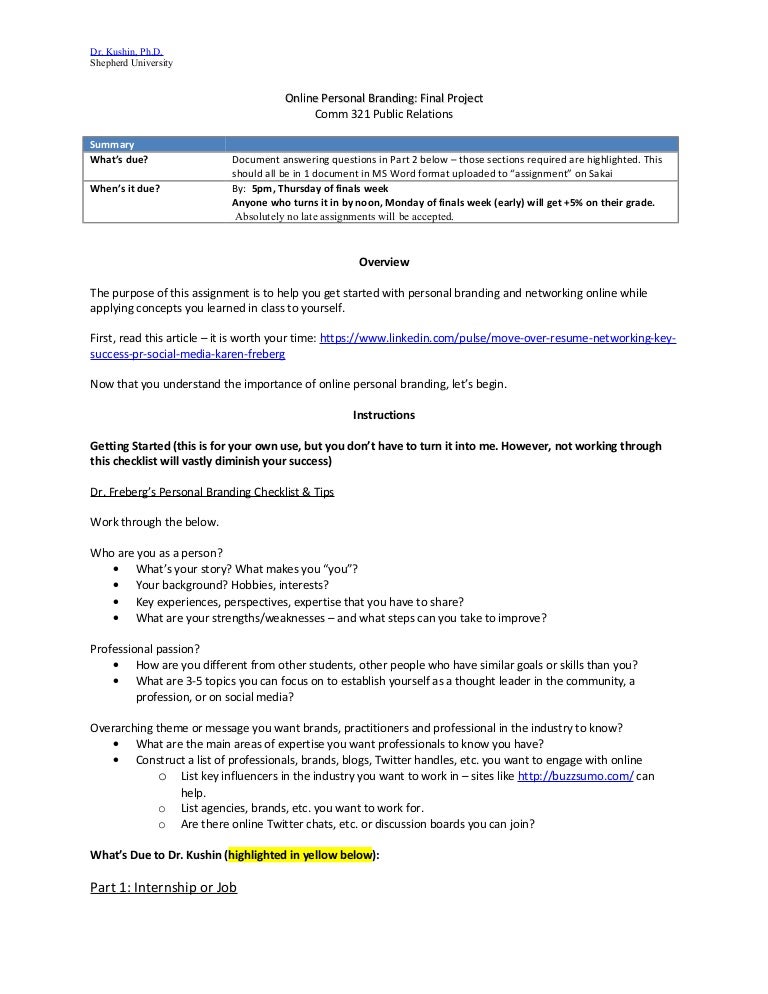 Personal branding Assignment