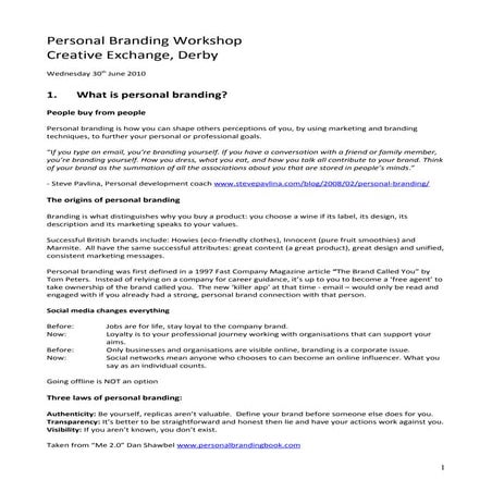 Personal branding in the digital age - course handouts