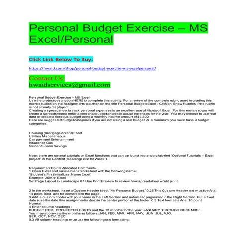 Personal budget exercise – ms excel personal