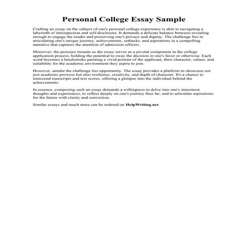 Personal College Essay Sample. How to write a good essay for the common app