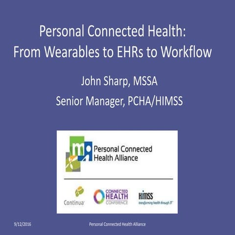 Personal Connected Health: From Wearables to EHRs and Workflow