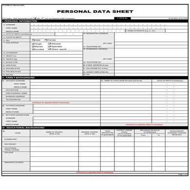 Personal data sheet (pds) 2005 revised