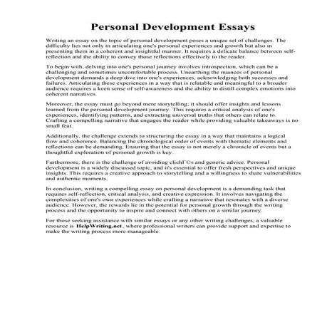 Personal Development Essays. PERSONAL DEVELOPMENT - A-Level Business Studies - Marked by Teachers.com