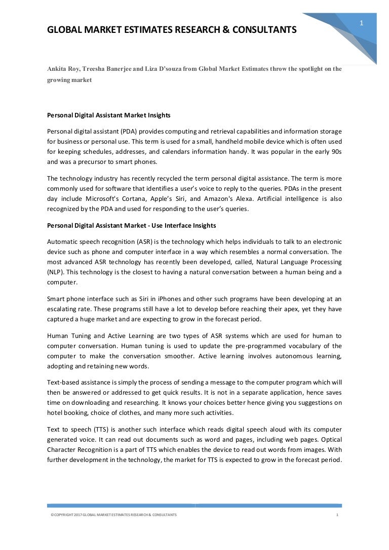 Personal digital assistant Market Global Personal digital assistant…