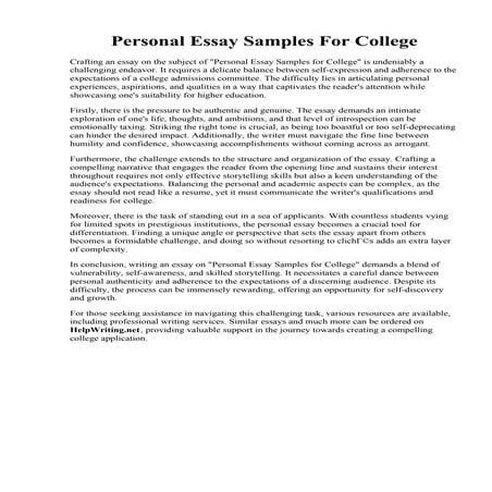 Personal Essay Samples For College. Service