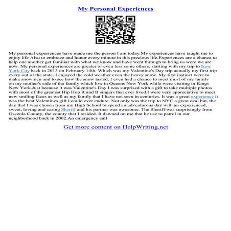 Personal Experiences Essay