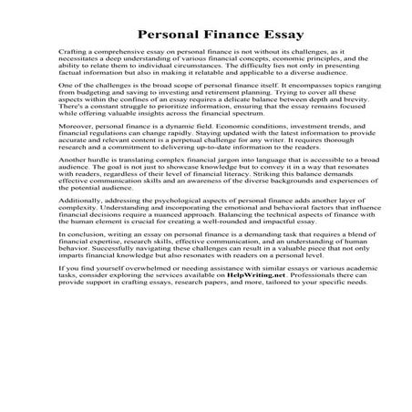 Personal Finance Essay. Essays On Personal Finance