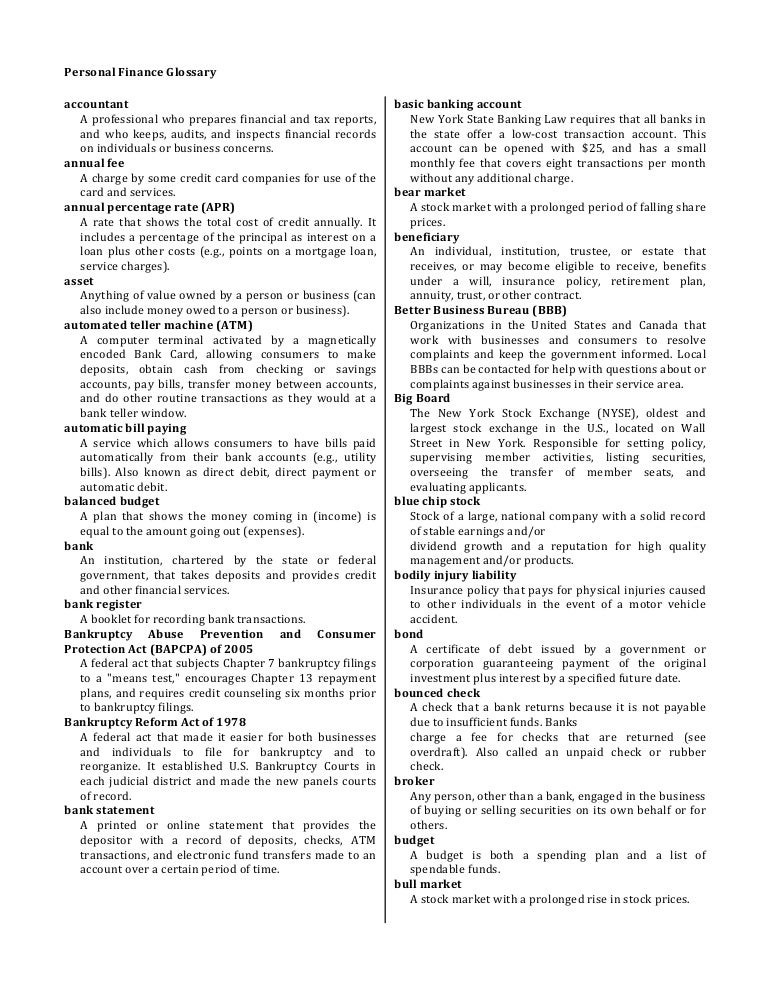 Personal finance glossary