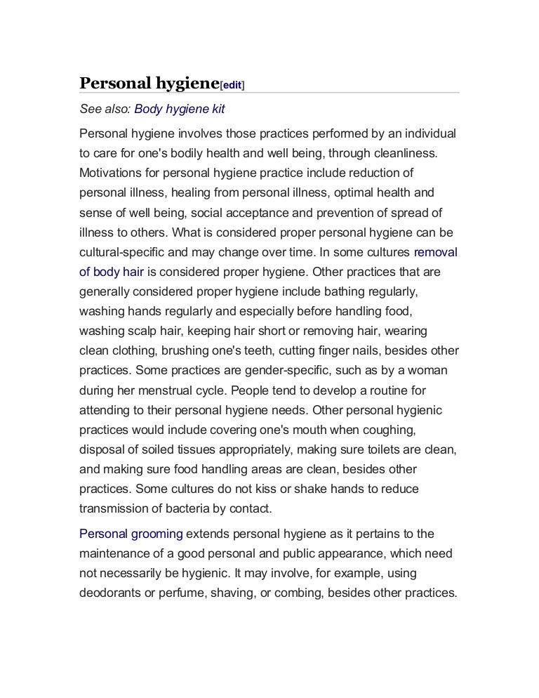 Personal hygiene
