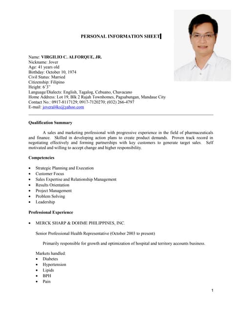 personal info sheets