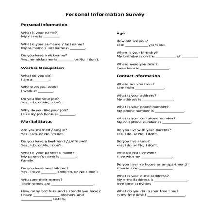 Personal information survey
