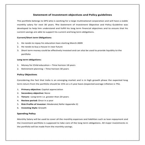 Personal  Investment  Portfolio