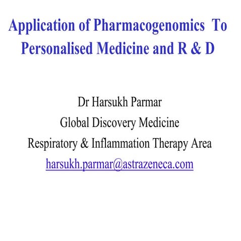 Personalised Medicine In R & D