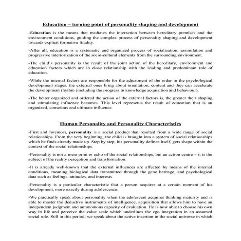 Personalitaty and education    by. emilia lupei