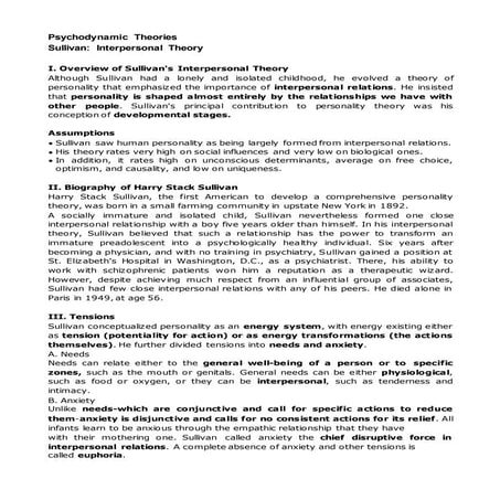 Psychodynamic Theories - Sullivan Interpersonal Theory & Fromm Humanistic Psy...