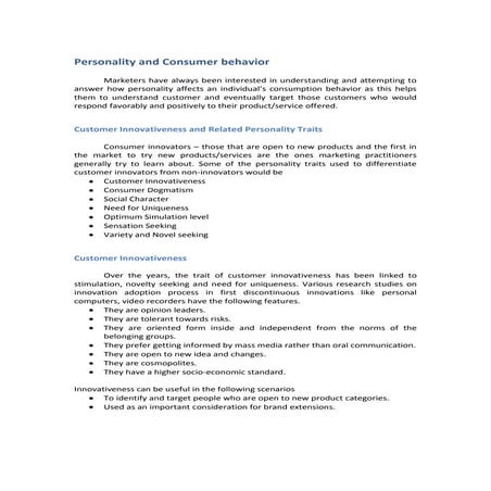 Personality and consumer behavior