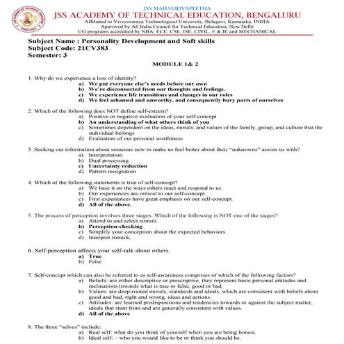 Personality Development and Soft skills Module 1 & 2.pdf | Mental ...