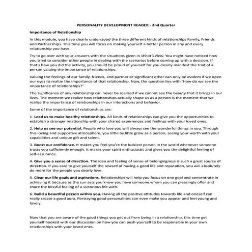 PERSONALITY DEVELOPMENT READER FOR THE SENIOR HIGH SCHOOL - Department ...