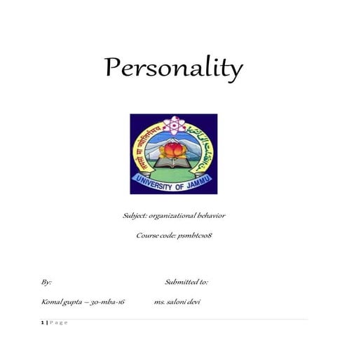 Personality - Organisational Behaviour 