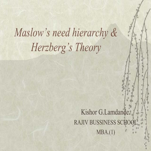 Maslow’s need hierarchy & Herzberg’s Theory