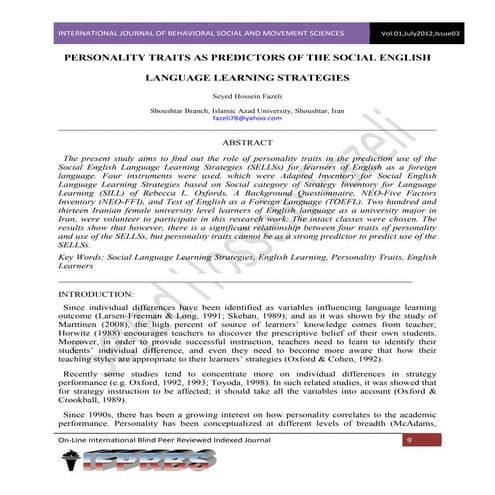Personality traits as predictors of the social english language learning stra...