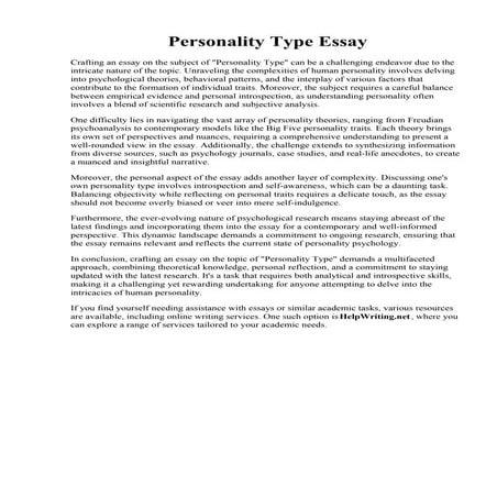 Personality Type Essay. Personality Types Essay Example  Topics and Well Writ...