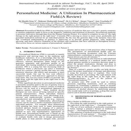 Personalized Medicine: A Utilization In Pharmaceutical Field.(A Review) 