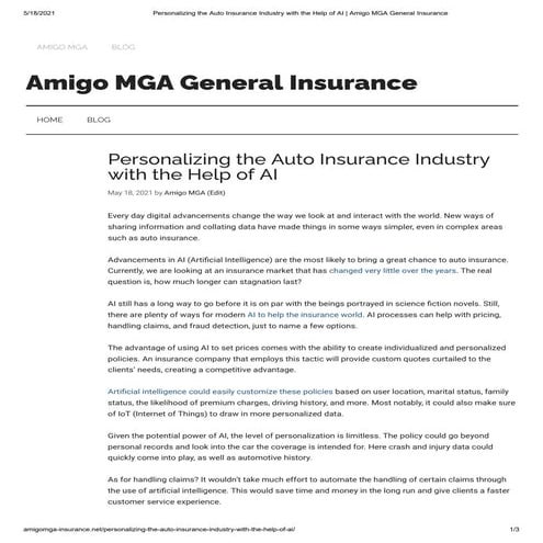 Personalizing the auto insurance industry with the help of ai