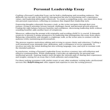 Personal Leadership Essay. North Shore Community College