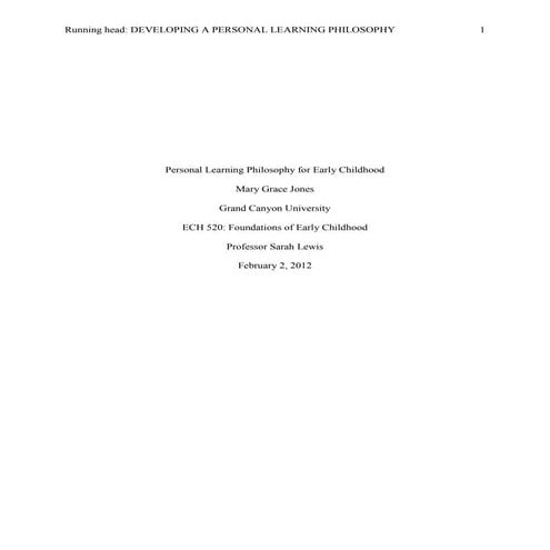 Personal Learning Philosophy For Early Childhood