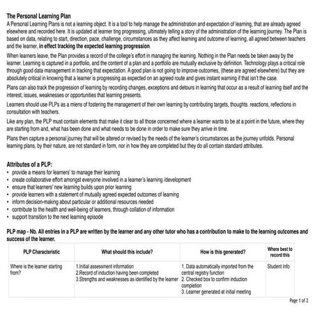 Personal learning plan notes