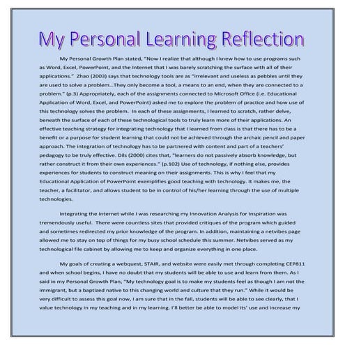 Personal learning reflection