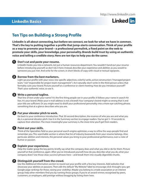 Personal linked in profile - how to build a strong presence | PDF