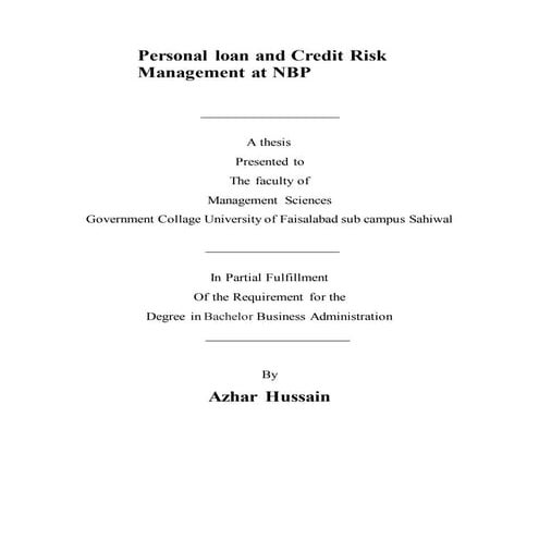 Personal loan and credit risk management at NBP