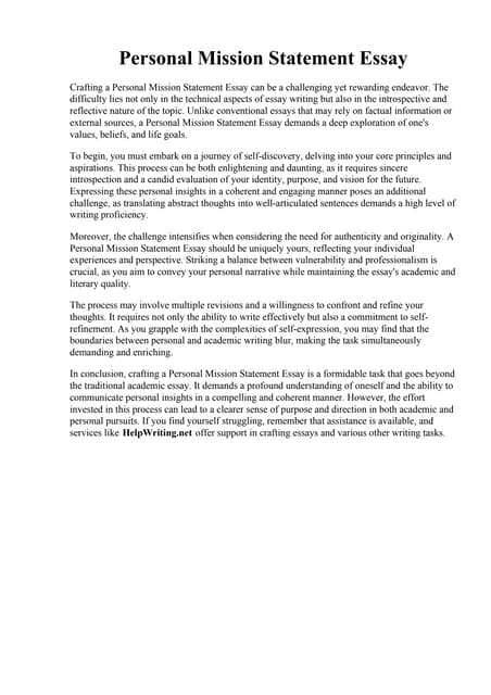 Personal Mission Statement Essay. Mission Statement Essay