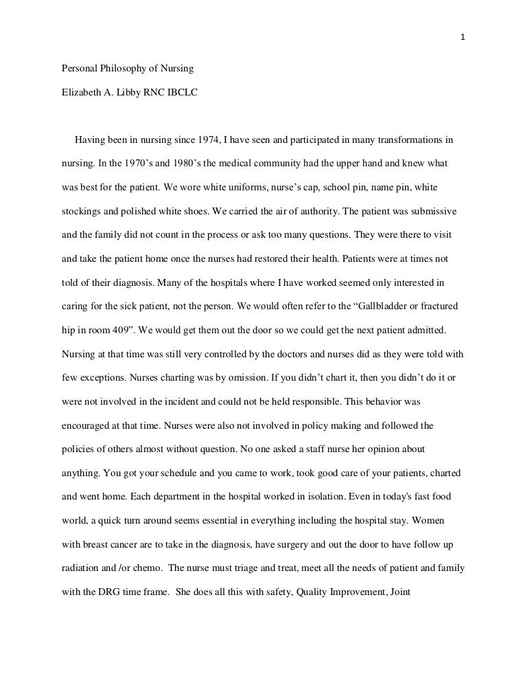 personal philosophy of nursing essay