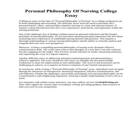 Personal Philosophy Of Nursing College Essay