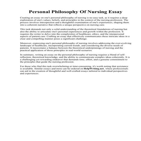 Personal Philosophy Of Nursing Essay