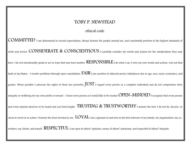 My Personal Code Of Ethics