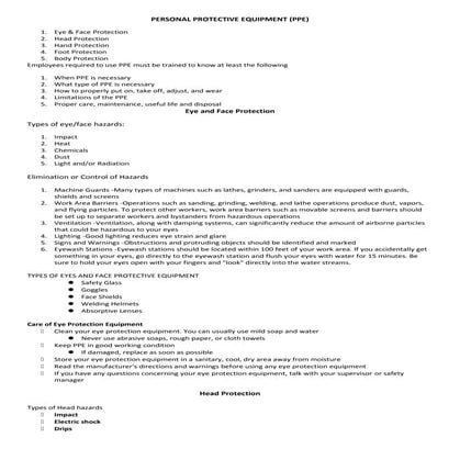 Personal Protective Equipment