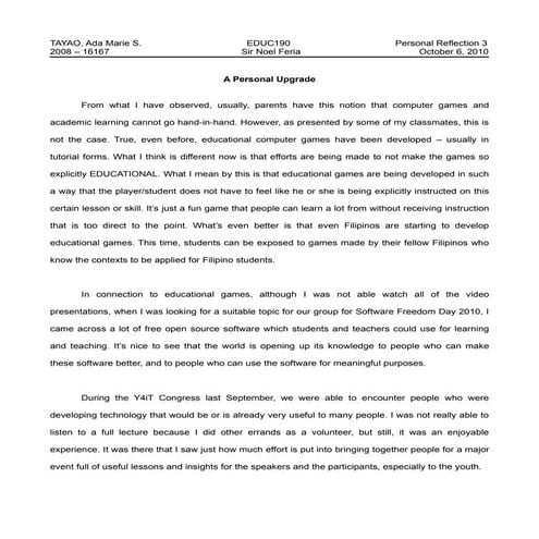 Personal reflection 3