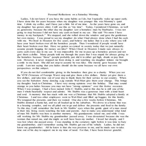 Personal reflections on a saturday morning