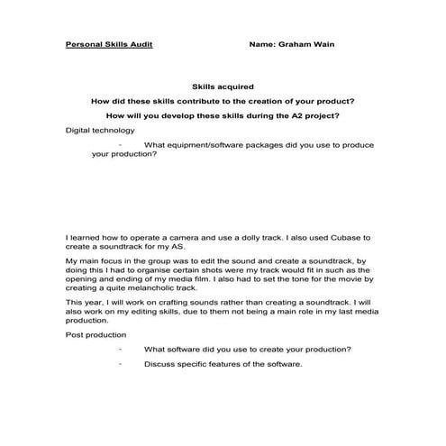 Personal Skills Audit