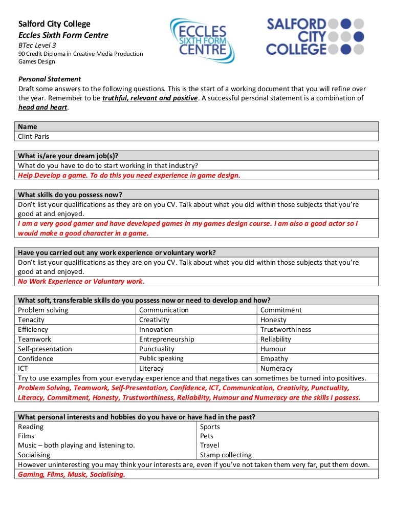 How to start a personal statement picture